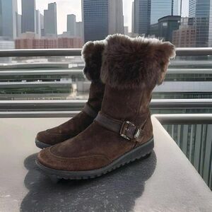 Stuart WeitzmanSuede Fur Trim Combat Boot US 8.5 Espresso Brown Midcalf Boots